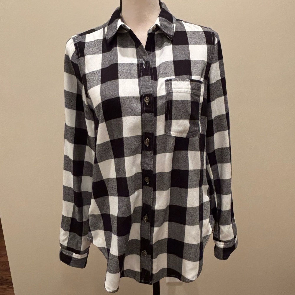 Abercrombie & Fitch Black Plaid Flannel Long Sleeve Button Down Shirt Sz Sm